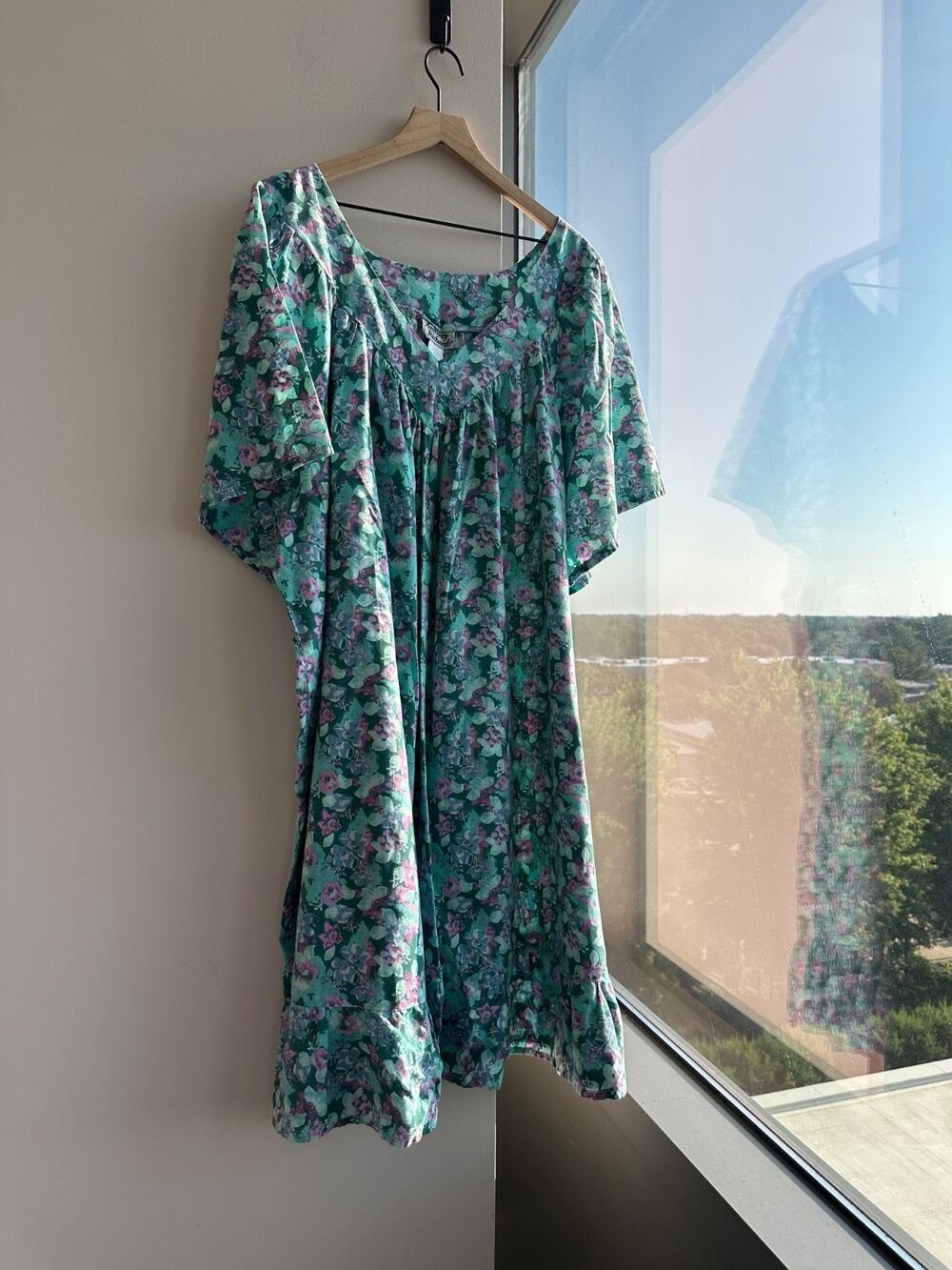 Vintage Anthony Richards Teal Floral Mumu Home-Lounge Dress Women's Size 6X